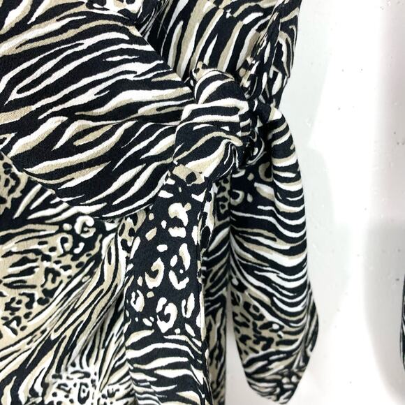 & Other Stories Flowy Leopard Print Mini Dress Puff Sleeves Side Tie Skirt 4 - Picture 15 of 16